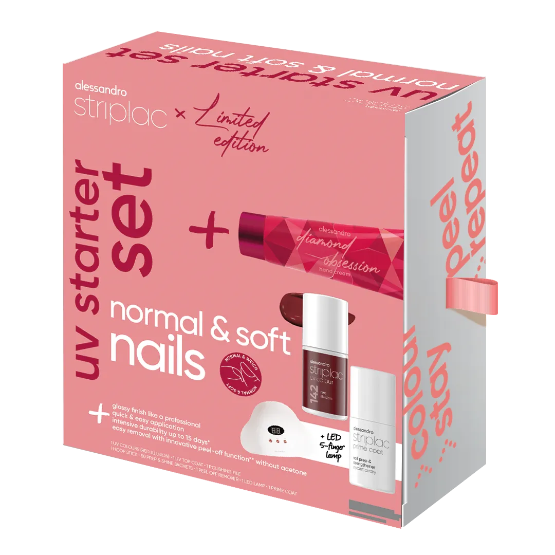 STRIPLAC UV STARTER SET NORMAL / SOFT NAILS riboto leidimo rinkinys